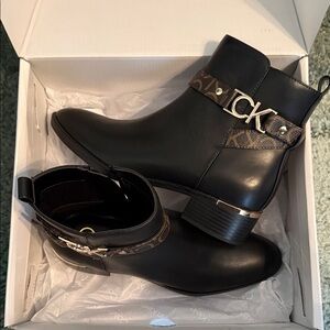Calvin Klein Black and Brown Logo Ankle Boots